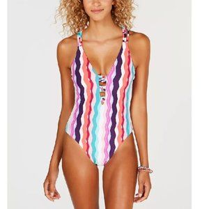 Bar Iii Waves Printed Strappy One-Piece Swimsuit